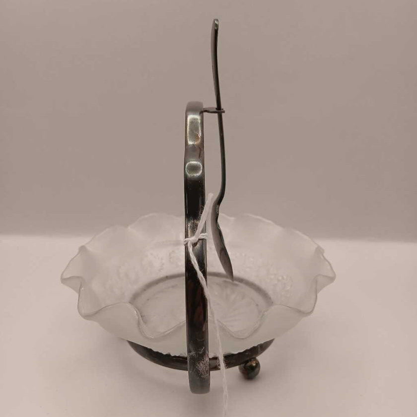 Jelly bowl with pewter stand and spoon