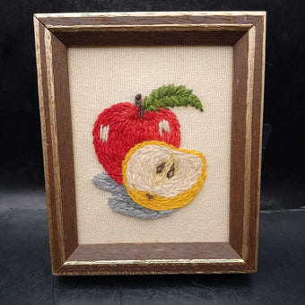 Apple Crewel Embroidery Framed Art