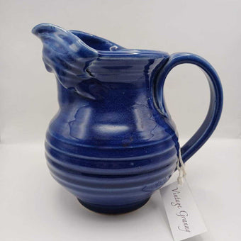 Blue Art Pottery Pitcher signed Staskal