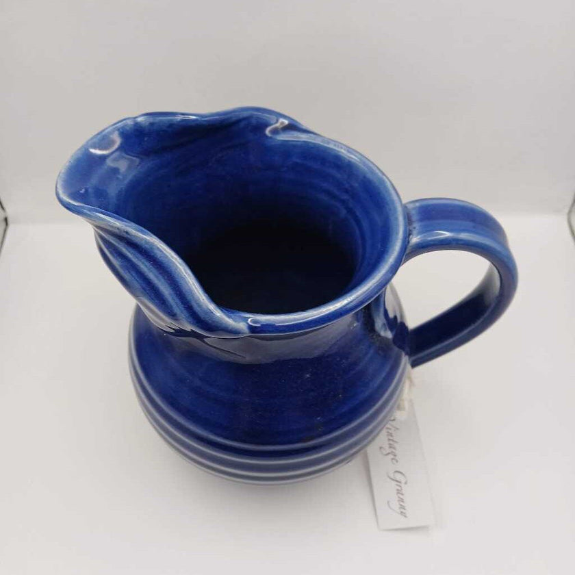 Blue Art Pottery Pitcher signed Staskal