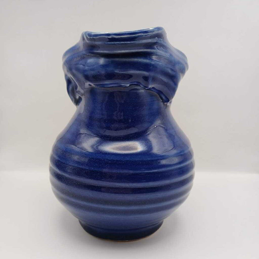 Blue Art Pottery Pitcher signed Staskal
