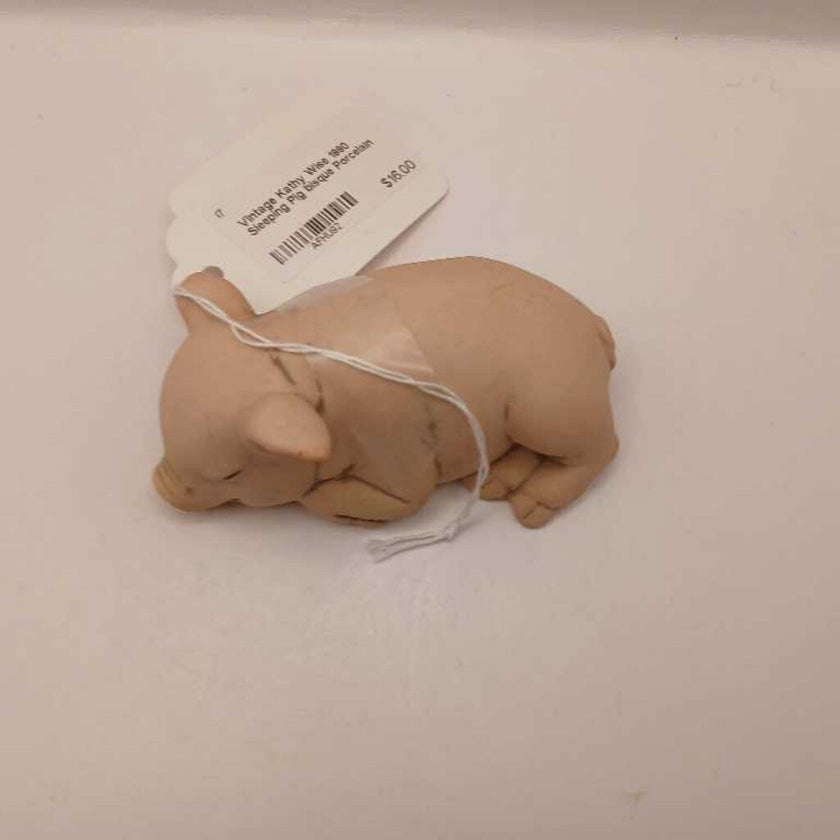 Vintage Kathy Wise 1990 Sleeping Pig bisque Porcelain