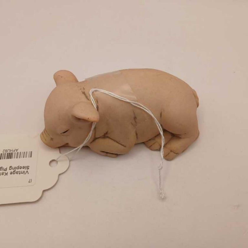 Vintage Kathy Wise 1990 Sleeping Pig bisque Porcelain