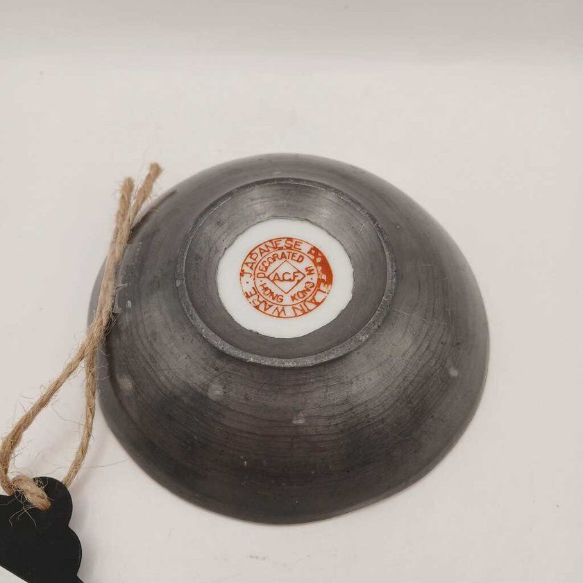 Vtg Porcelain Bowl w Pewter Overlay
