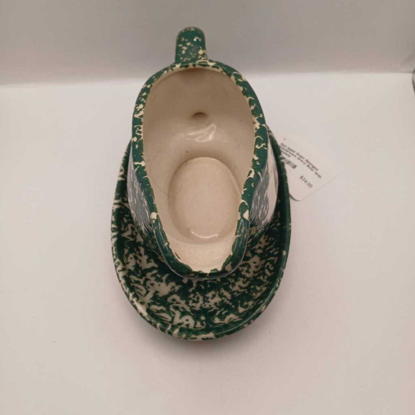 Red Apple Green Sponged Splatterware Gravy Boat With Underplate