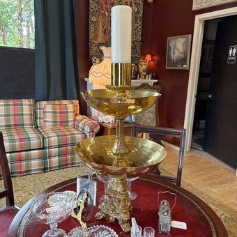 Brass footed double bowl candlestick