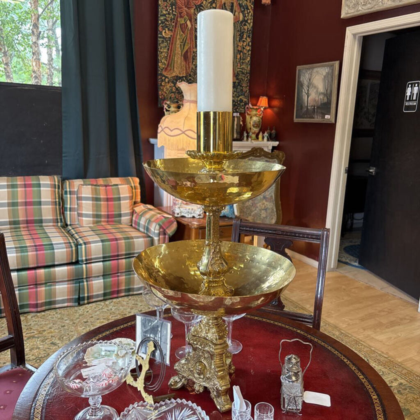 Brass footed double bowl candlestick