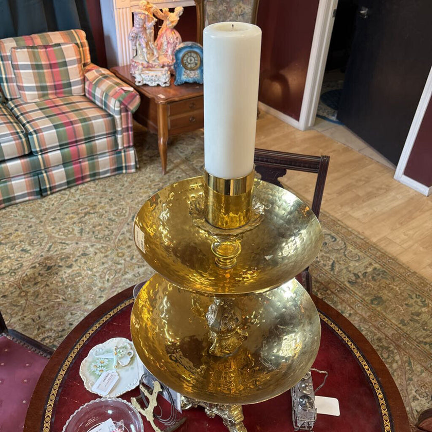 Brass footed double bowl candlestick
