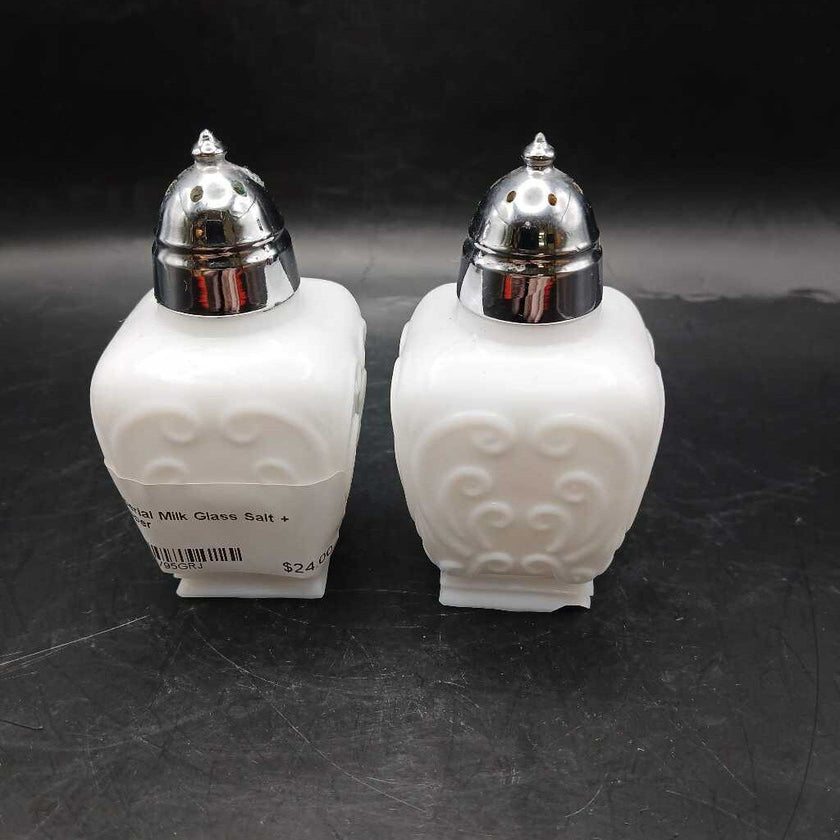 Imperial Milk Glass Salt + Pepper