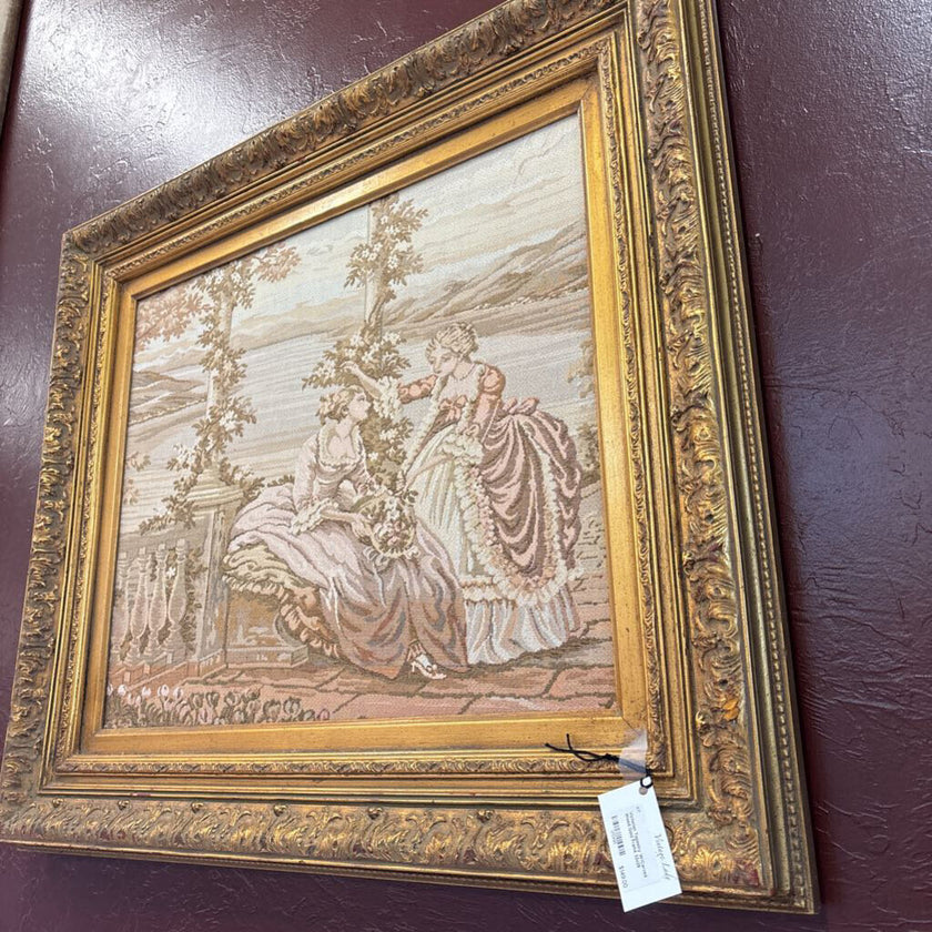 Victorian Tapestry W/Carved Wood Gold Frame 33x29