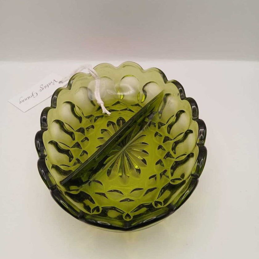 Anchor Hocking 1970 Fairfield Green Divided Dish
