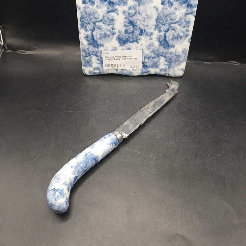 Blue and White Porcelain Cheese Board and Knife set