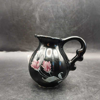 Vintage Black With Purple Flowers Small Pitcher