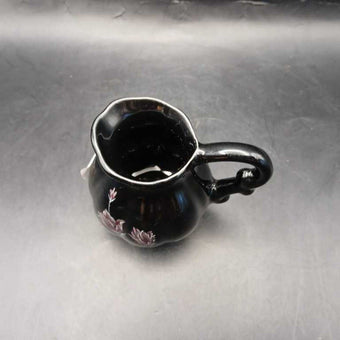 Vintage Black With Purple Flowers Small Pitcher