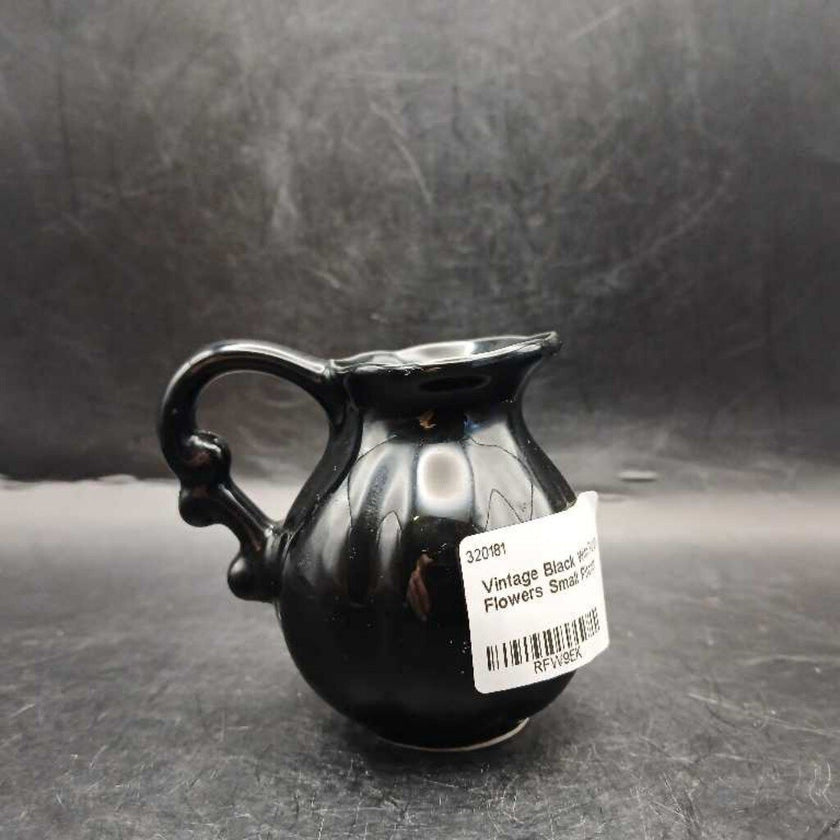 Vintage Black With Purple Flowers Small Pitcher