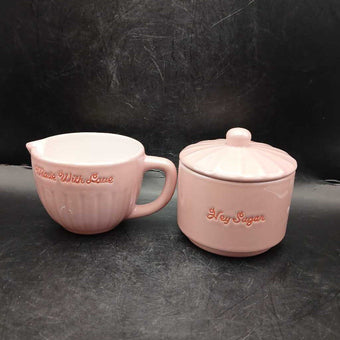 Hey Sugar Covered Sugar Bowl & Creamer Made w/ Love Set Romantic Valentine Pink