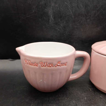 Hey Sugar Covered Sugar Bowl & Creamer Made w/ Love Set Romantic Valentine Pink
