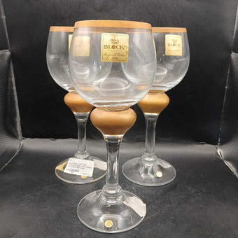 Set of 3 Block VINTAGE Blown Glass Optic Wine Goblet 9.5