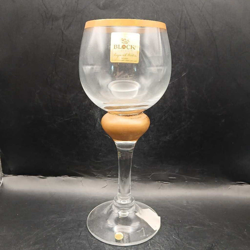Set of 3 Block VINTAGE Blown Glass Optic Wine Goblet 9.5
