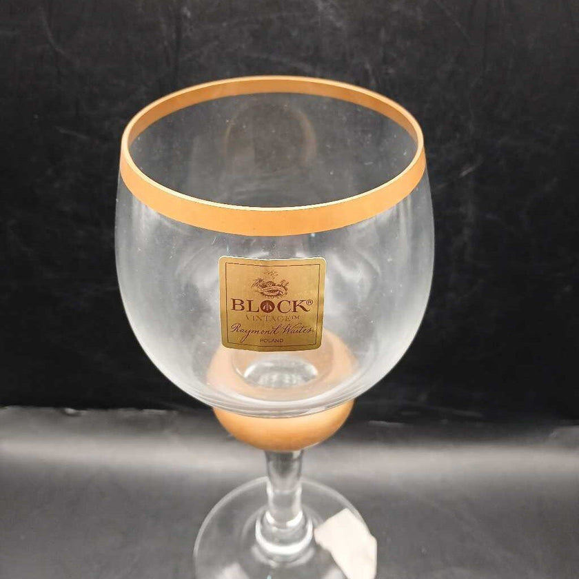 Set of 3 Block VINTAGE Blown Glass Optic Wine Goblet 9.5
