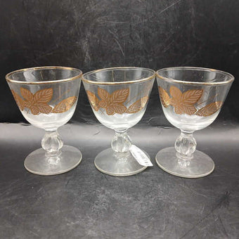 MCM Libbey Gold Leaves Cordial Glasses - Set of 3