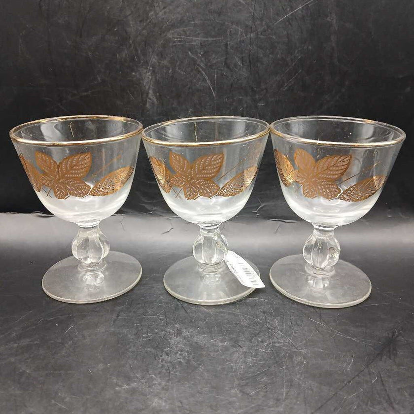 MCM Libbey Gold Leaves Cordial Glasses - Set of 3