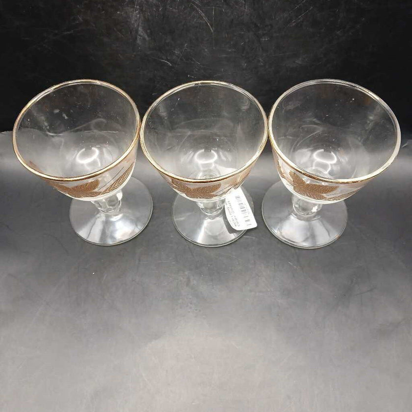 MCM Libbey Gold Leaves Cordial Glasses - Set of 3