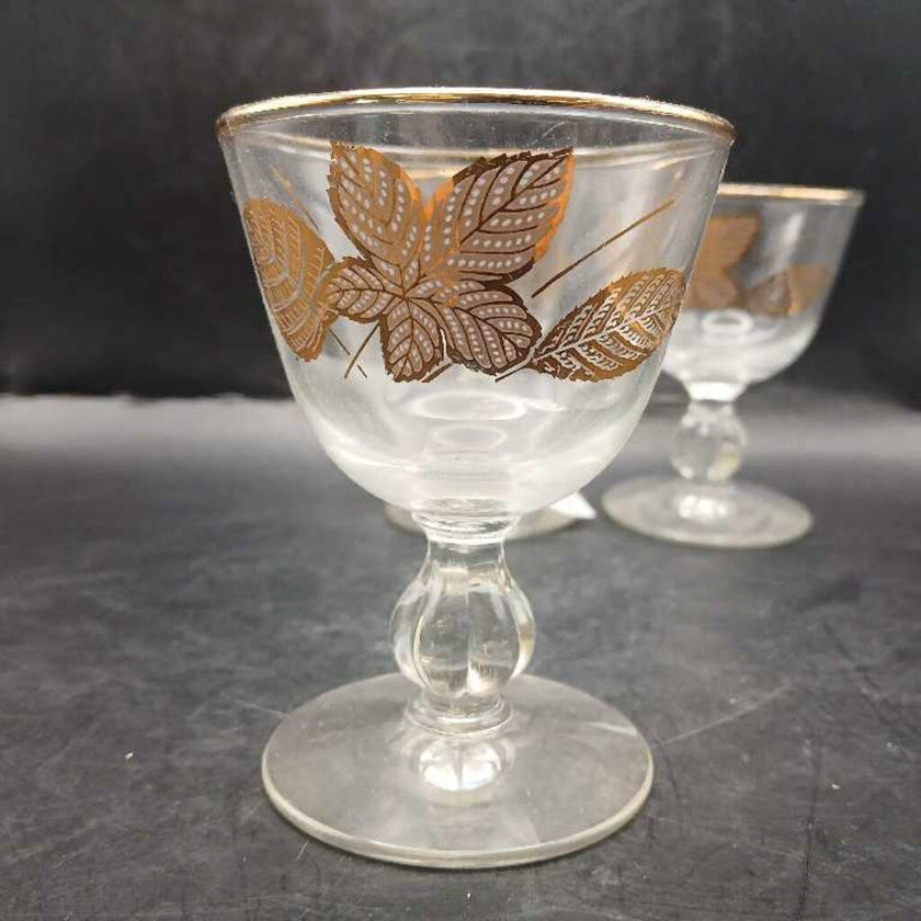 MCM Libbey Gold Leaves Cordial Glasses - Set of 3