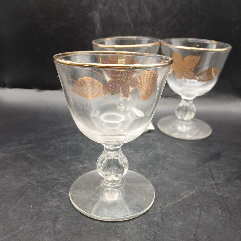 MCM Libbey Gold Leaves Cordial Glasses - Set of 3