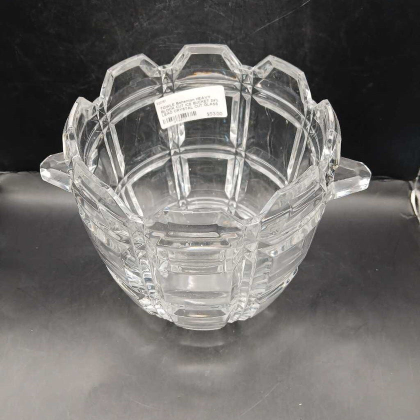 TOWLE Bohemian HEAVY BLOCK CUT ICE BUCKET 24% LEAD CRYSTAL CUT GLASS