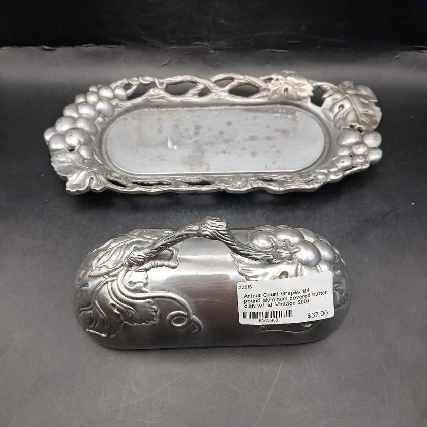 Arthur Court Grapes 1/4 pound aluminum covered butter dish w/ lid Vintage 2001