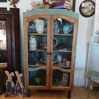 Curio Cabinet Hand Painted 2 tone rustic