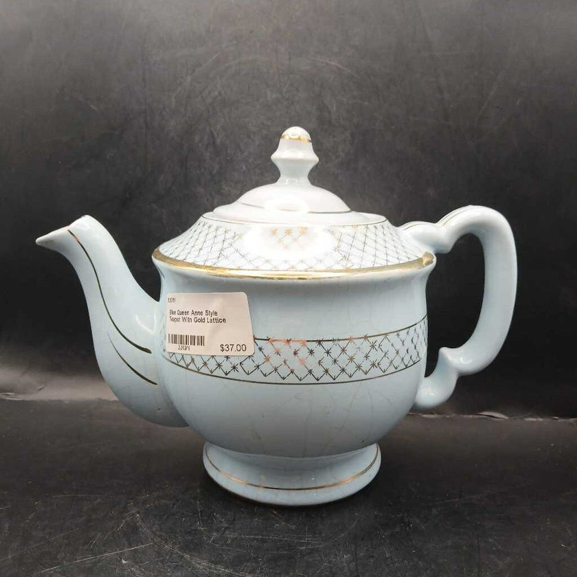 Blue Queen Anne Style Teapot With Gold Lattice