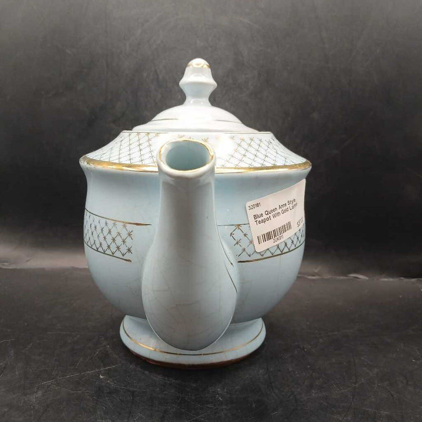 Blue Queen Anne Style Teapot With Gold Lattice