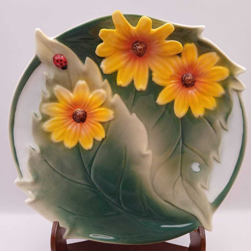 Sunflower teacup,plate with spoon and stand