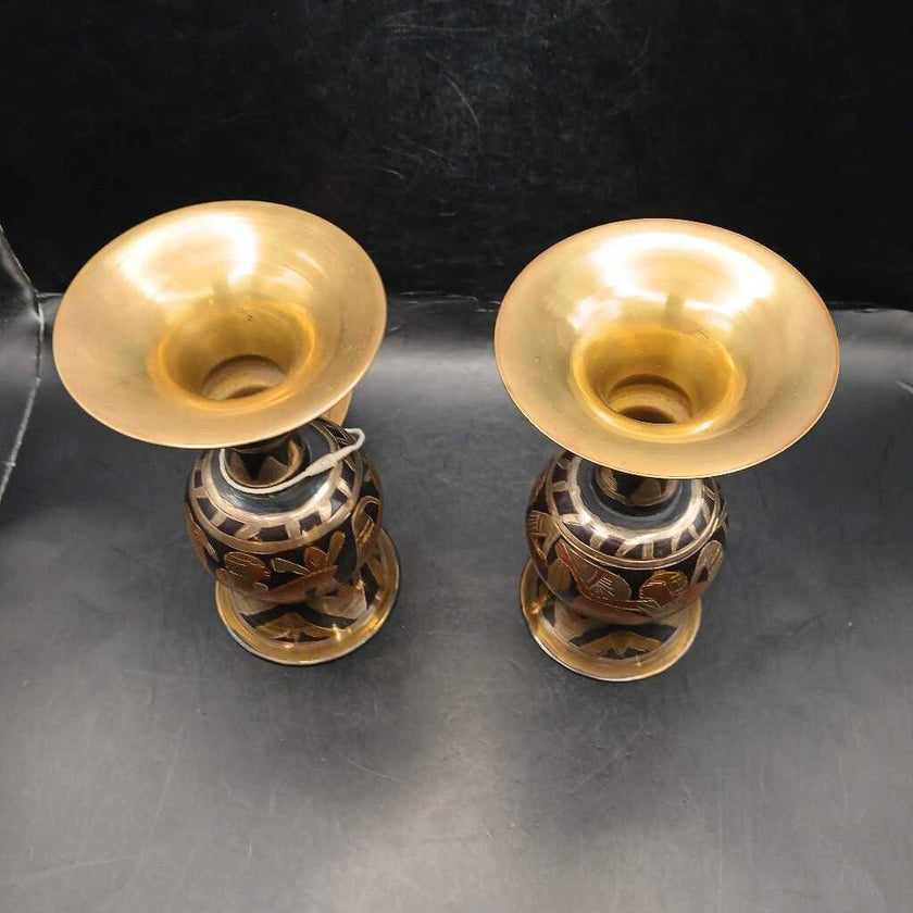 Egyptian Brass Tri Color Copper Metal Vase Set of 2