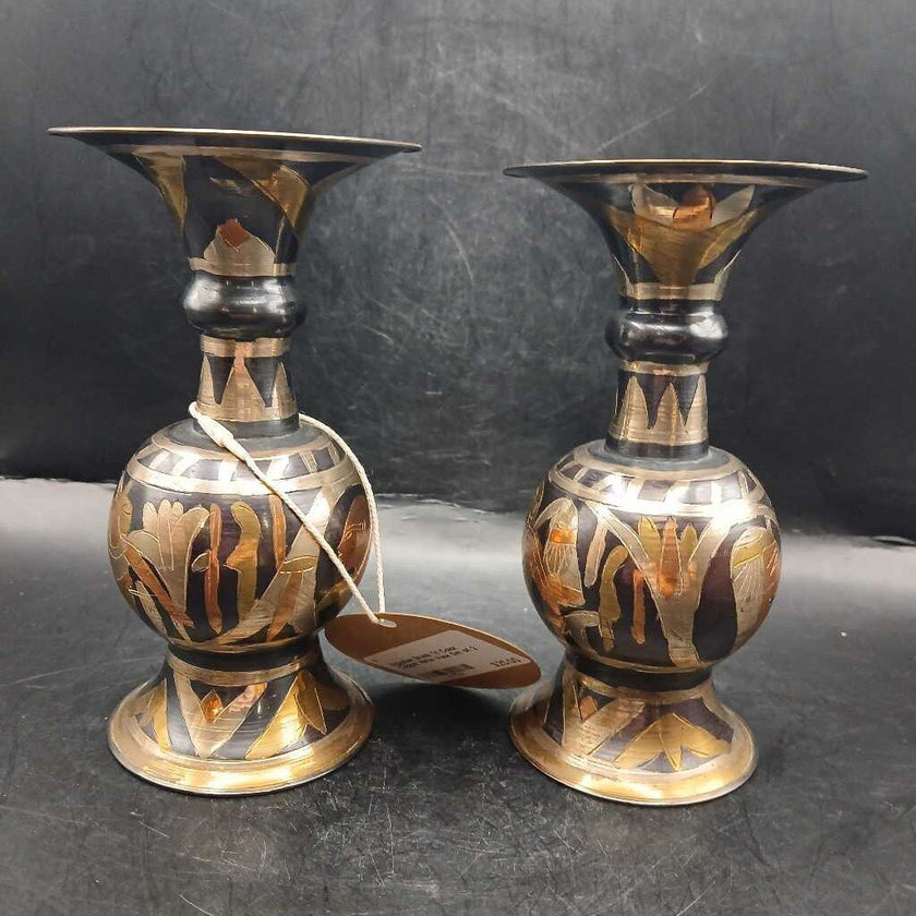 Egyptian Brass Tri Color Copper Metal Vase Set of 2