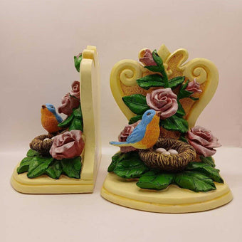 Vintage 1996 CBK Bird Nest Rose Yellow Bookends Pair (1 of 2)
