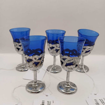 Vintage cobalt blue cordial glasses set of 5