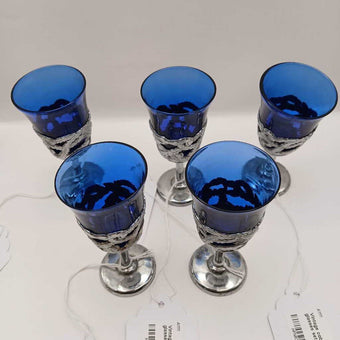 Vintage cobalt blue cordial glasses set of 5