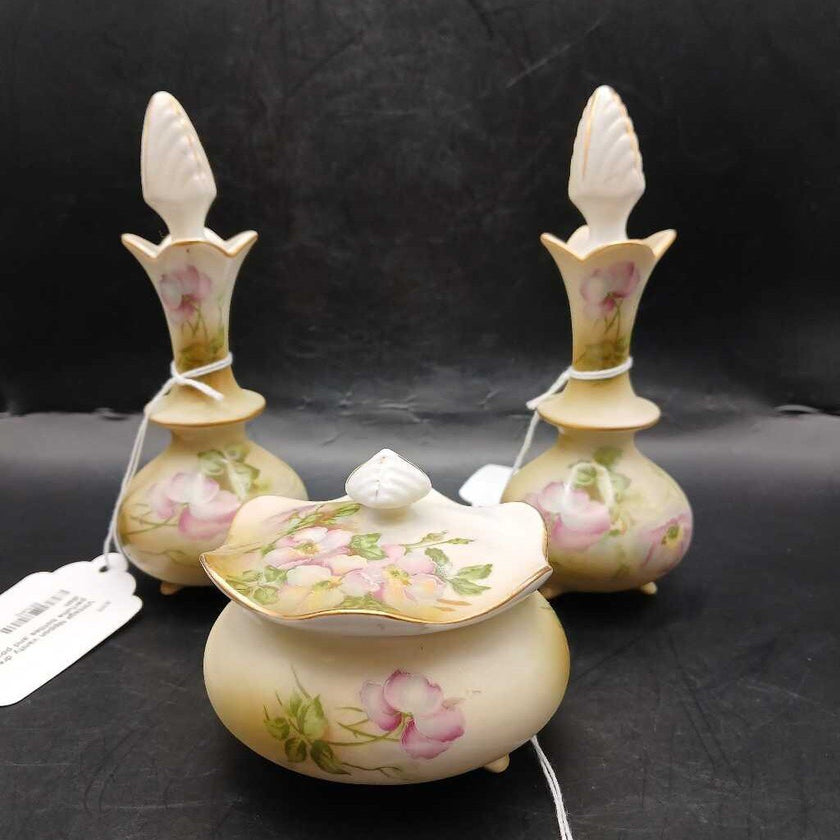 Vintage Nippon vanity dresser perfume bottles and powder dish