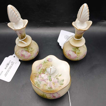 Vintage Nippon vanity dresser perfume bottles and powder dish