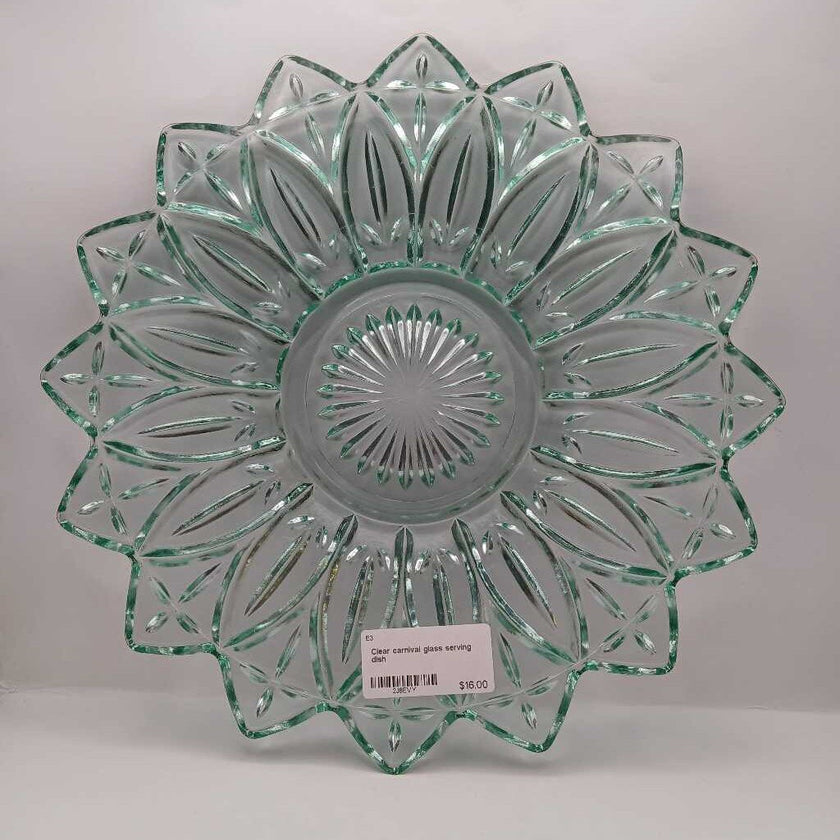 Clear carnival glass serving dish