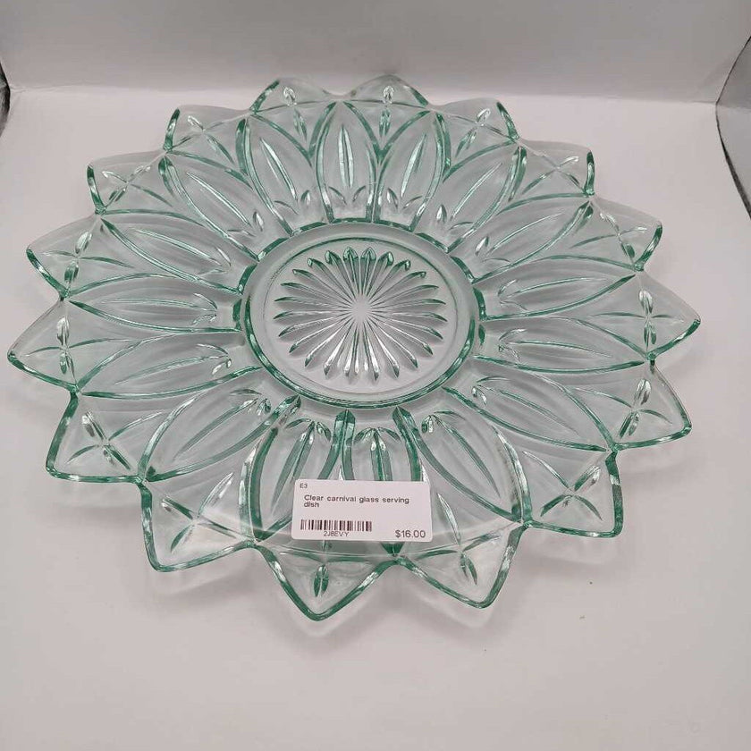 Clear carnival glass serving dish