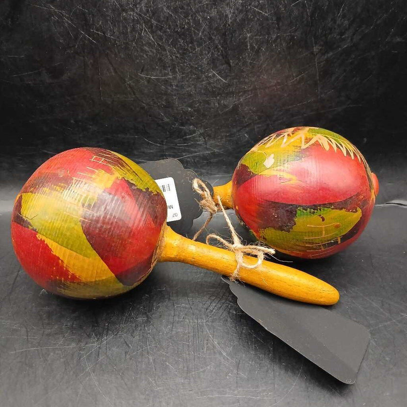 Vtg Pair Hand Carved Wooden Maracas 1 of 2