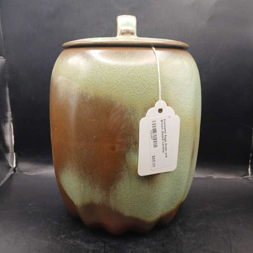 Frankoma Sage Green and Brown Glazed Canister