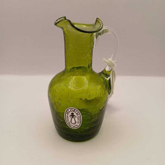 Pilgram Hand Blown Green Crackle Mini Pitcher