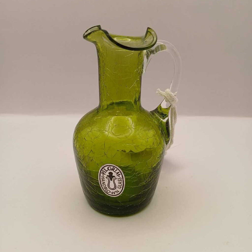 Pilgram Hand Blown Green Crackle Mini Pitcher