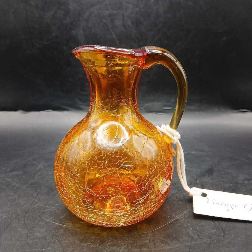 Hand Blown Amberina Crackle Mini Pitcher