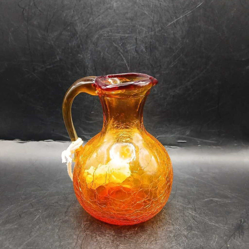 Hand Blown Amberina Crackle Mini Pitcher